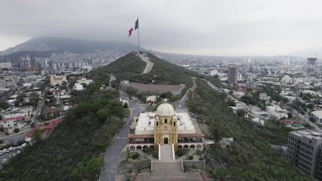drone shoot at morning cloudy day at hasta bandera over obispado hill at Monterrey City, Mexico.