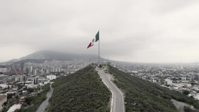 drone shoot at morning cloudy day at hasta bandera over obispado hill at Monterrey City, Mexico.