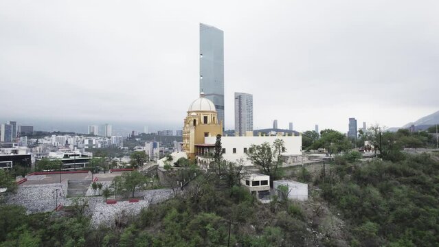 drone shoot at morning cloudy day at hasta bandera over obispado hill at Monterrey City, Mexico.