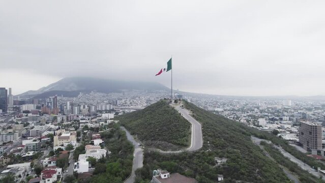 drone shoot at morning cloudy day at hasta bandera over obispado hill at Monterrey City, Mexico.