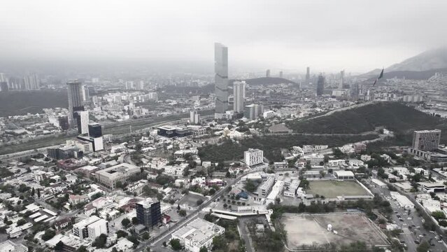 drone shoot at morning cloudy day at hasta bandera over obispado hill at Monterrey City, Mexico.