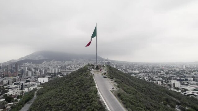 drone shoot at morning cloudy day at hasta bandera over obispado hill at Monterrey City, Mexico.