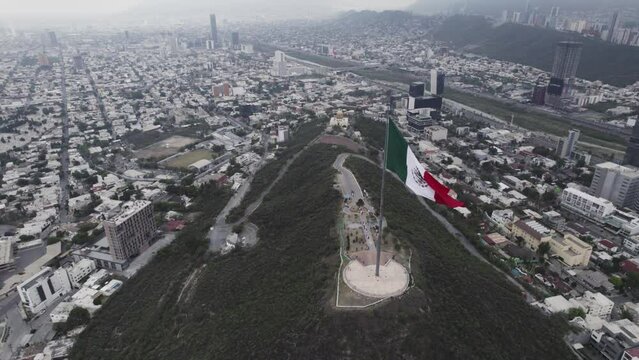 drone shoot at morning cloudy day at hasta bandera over obispado hill at Monterrey City, Mexico.
