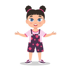 Child, hands to the sides. Surprised girl. Vector illustration