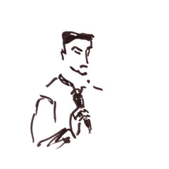 singer with microphone, graphic black and white drawing