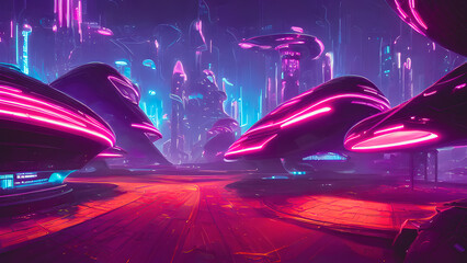 Obraz na płótnie Canvas Artistic concept painting of a cyberpunk city or smart city, background illustration.