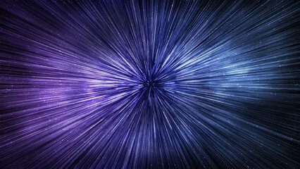 Hyperspace speed effect in night starry sky. Bright blue galaxy, horizontal background