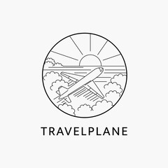 Minimalist travel plane logo line art illustration template design