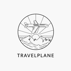 Minimalist travel plane logo line art illustration template design