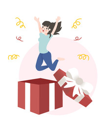 woman expressing joy with gift box