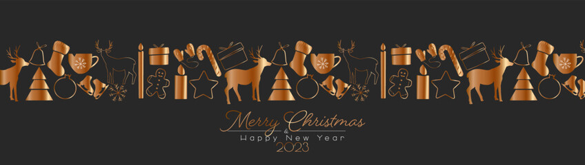 Merry Christmas and Happy New Year 2023 banner.