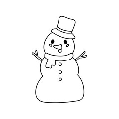 Cute Snowman coloring page for kids. Winter Christmas character