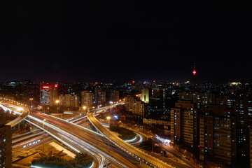 中国、北京市内の夜景と北京テレビ塔