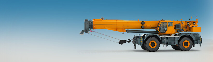 3d illustration of mobile heavy lifting crane on natural background 