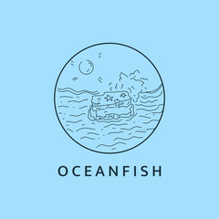 Minimalist ocean fish logo line art illustration template design