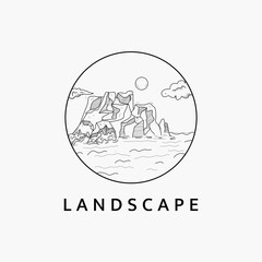 Minimalist beach landscape logo line art illustration template design