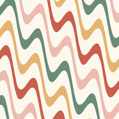 Christmassy wavy groovy lines vector background. Retro Christmas fluid abstract backdrop. Waved stripes geometric seamless pattern.