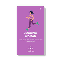 jogging woman vector. training run sport, workout runner, exercise girl, park lifestyle, fit athlete healthy jogging woman character. people flat cartoon illustration