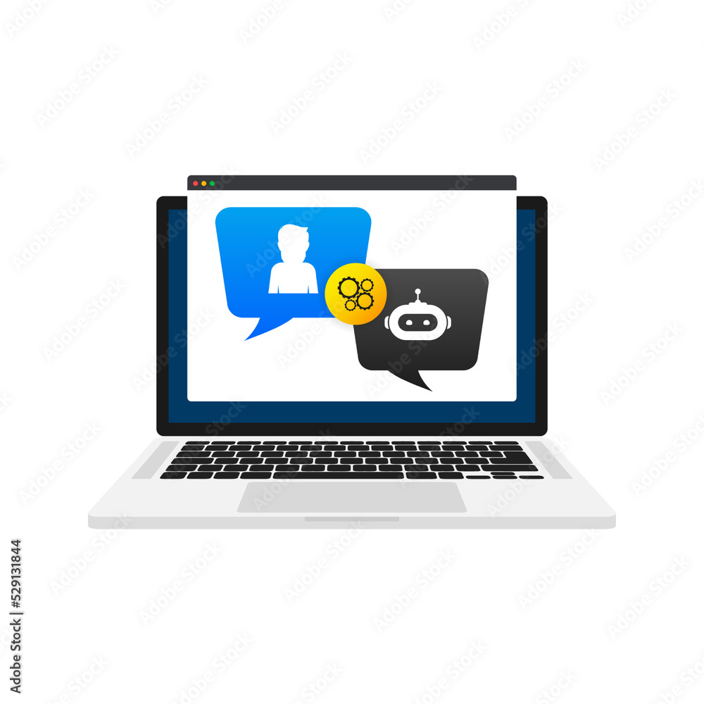 Poster chatbot icon concept, chat bot or chatterbot. robot virtual assistance of website or mobile applicat