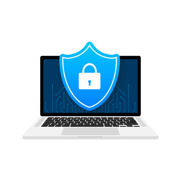 Cyber security vector logo with shield and check mark. Vector illustration