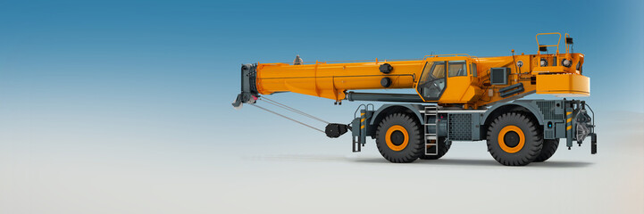 3d illustration of Mobile crane isolated on natural background 