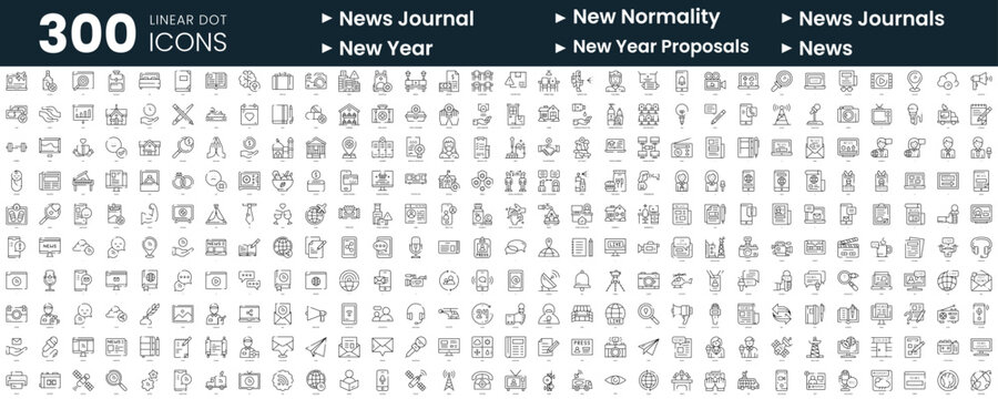 Set of 300 thin line icons set. In this bundle include new year proposals, new normality, news, news journal