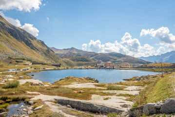 View at the Piazza lake at St.Gotthard Pass in Switzerland