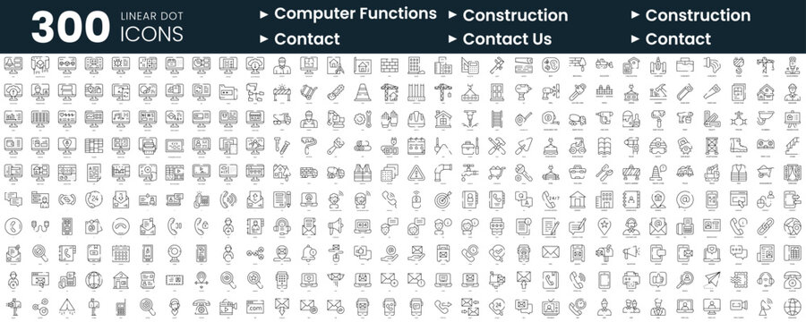 Set of 300 thin line icons set. In this bundle include computer functions, construction, contact, contact us
