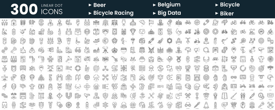 Set of 300 thin line icons set. In this bundle include beer, belgium, bicycle, bicycle racing, big data, biker