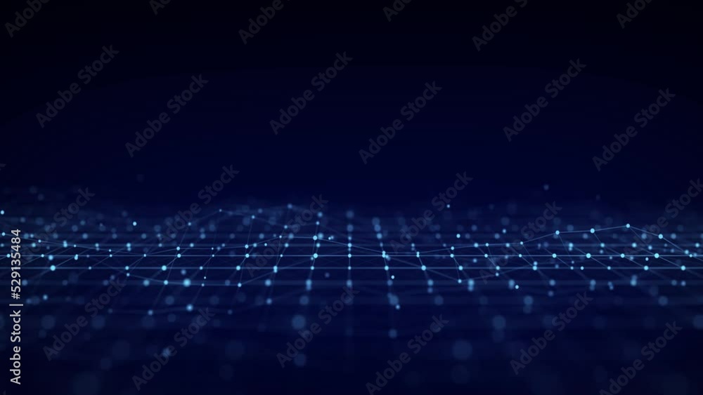 Poster Futuristic perspective grid in digital cyberspace. Flow of binary code. Network connection structure. 3D rendering.	

