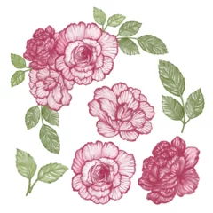 Deurstickers seamless pattern with red pink roses © monikostudio