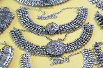 Indian Traditional jewellery displayed in a street shop for sale in Pune, Maharashtra. Indian art, Indian Traditional jewelry.