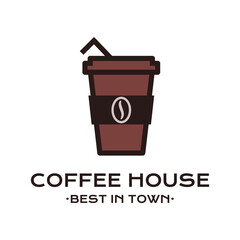 Takeaway coffee cup with bean icon and inscription