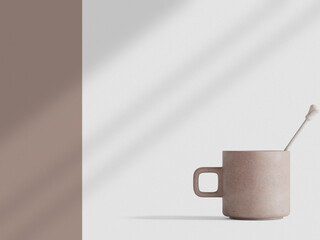 Presentation card cup of coffee on the table, Illustration, 3d render