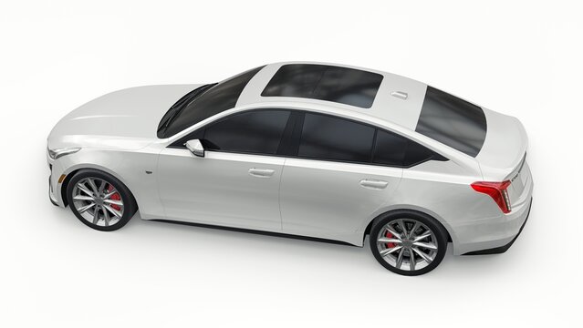 Chicago. USA. June 7, 2022. Cadillac CT5 2020 premium American business sedan car in a sports configuration on a white background. 3d rendering.