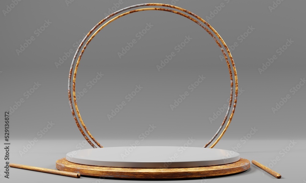 Poster 3d rendering empty podium with circle shape isolated on grey background