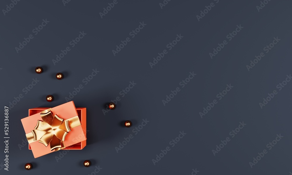 Poster top view gift box with bow on 3d rendering