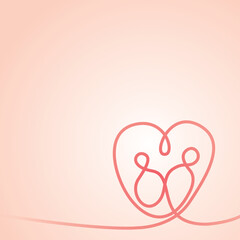 Minimal heart continuous one line drawing element with love people inside.