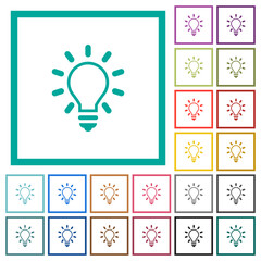 Lighting bulb outline flat color icons with quadrant frames