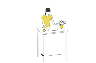 リモートワークで働く人達のシンプルなイラスト