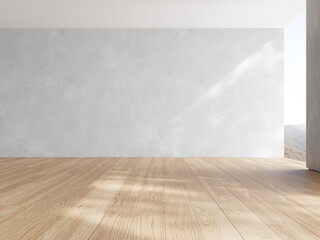 3d rendering of empty room with wooden floor and concrete wall
. - 529138824