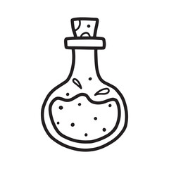 A jar of potion or poison. Magic potion. Vector illustration. Drawn style. Doodle style.