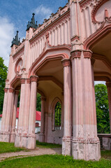 Ruins of neo-gothic Pac`s Palace in Dowspuda, settlement in Podlaskie voivodeship. Poland. The construction work began in 1820.