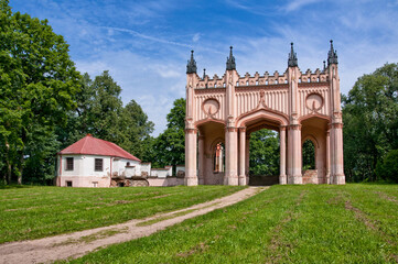Fototapeta premium Ruins of neo-gothic Pac`s Palace in Dowspuda, settlement in Podlaskie voivodeship. Poland. The construction work began in 1820.