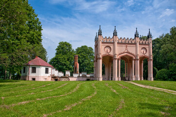 Fototapeta na wymiar Ruins of neo-gothic Pac`s Palace in Dowspuda, settlement in Podlaskie voivodeship. Poland. The construction work began in 1820.