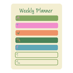 Weekly Planner with difference color week days