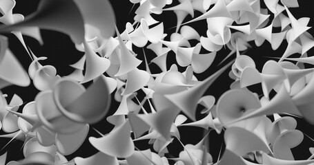 abstract black and white background 3d object floating into space