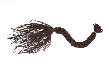 Dreadlocks close-up. Braided by a master hairdresser in the salon, hair braided in dreadlocks. African braids on a white background.