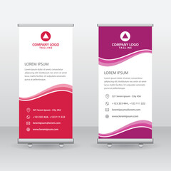 Roll Up Banner Background Vector Template with Abstract Geometric Design