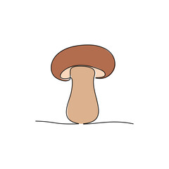 Continuous one line drawing of mushroom. Vector illustration
